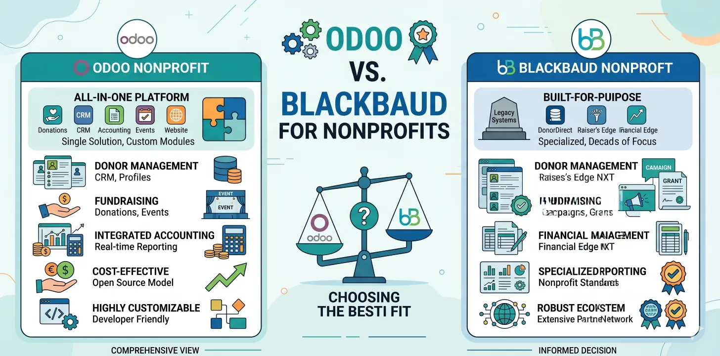 Odoo vs Blackbaud for nonprofits — feature comparison side by side