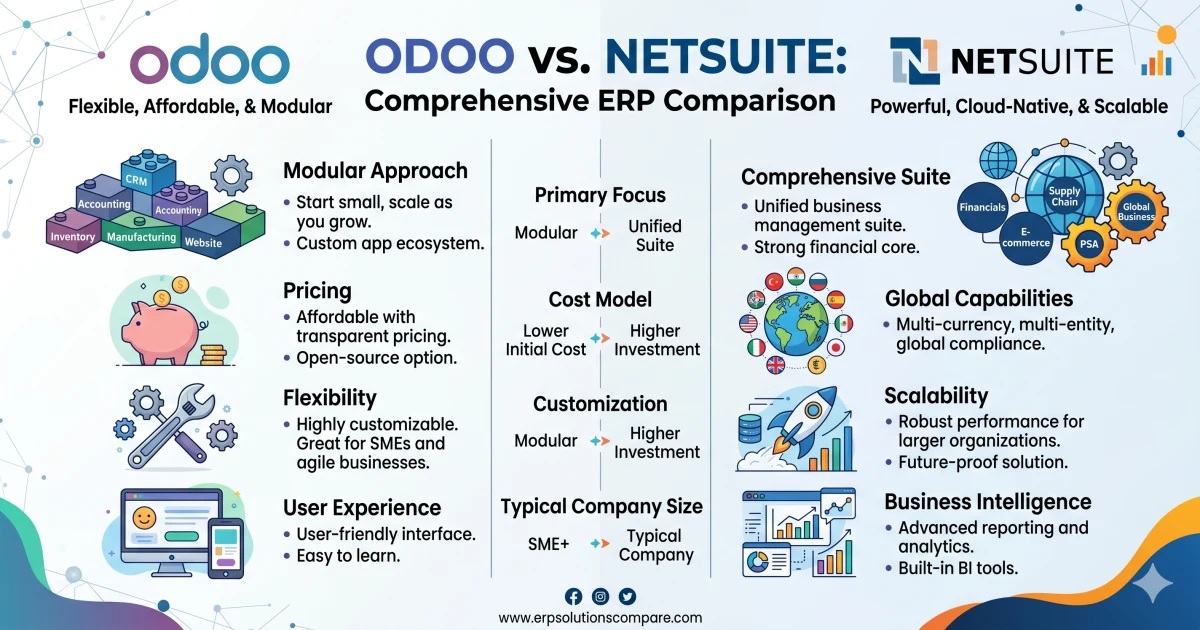 Odoo vs NetSuite — TCO, customization, lock-in comparison
